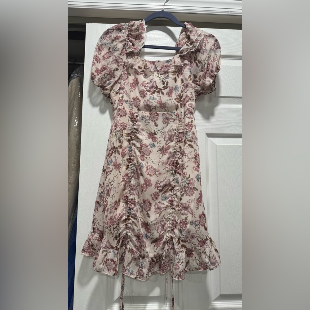 love, Fire Floral Midi Dress in Pink and Cream